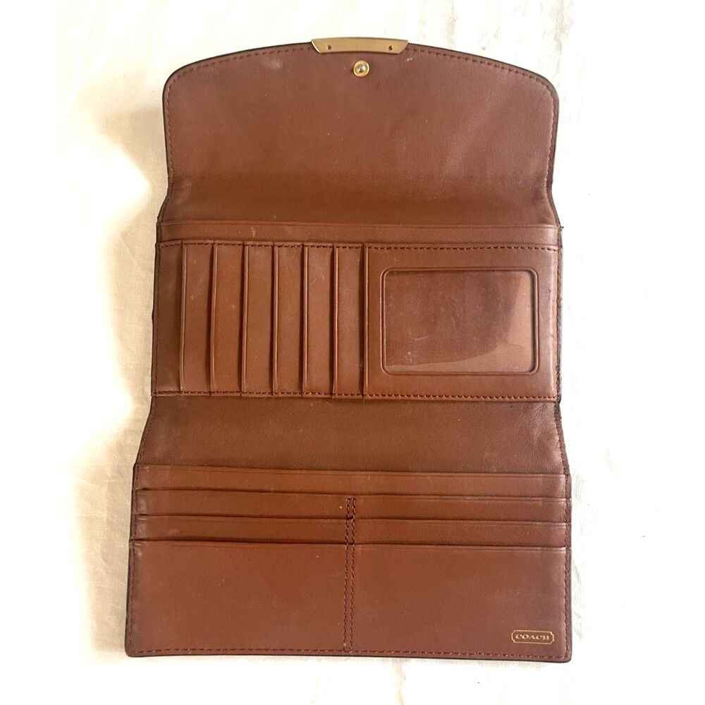 Vintage Coach Long Trifold Leather British Tan Envelope Wallet w/Zip Coin Pocket - Picture 2 of 9